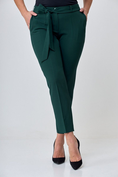 Зеленые брюки с разрезом и высоким поясом из текстиля Anelli 733 зелень - фото 3