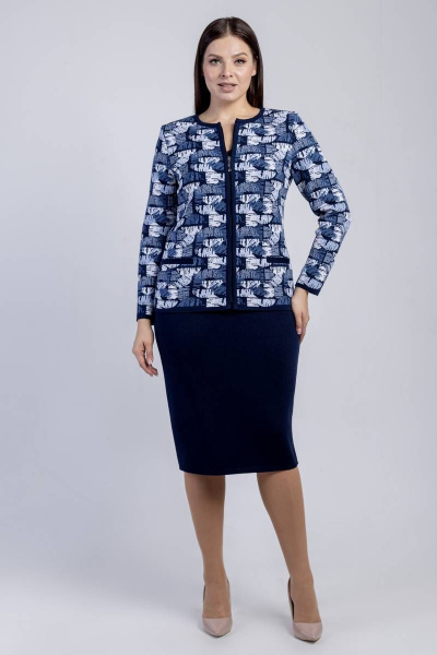 Жакет из трикотажа с прорезными карманами и молнией BONADI М-1627 темно-синий - фото 5