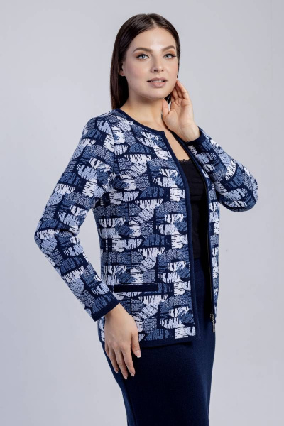 Жакет из трикотажа с прорезными карманами и молнией BONADI М-1627 темно-синий - фото 4