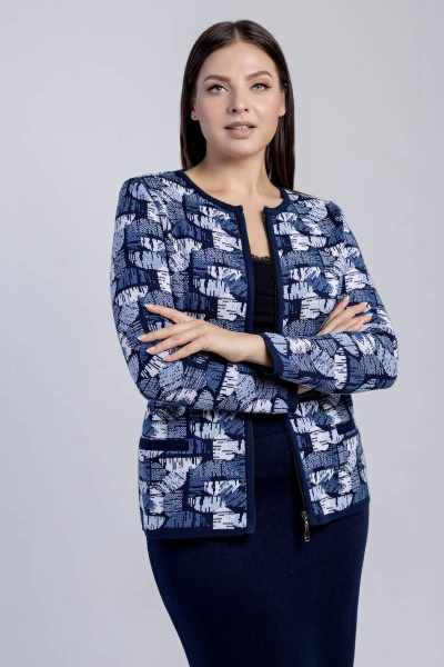 Жакет из трикотажа с прорезными карманами и молнией BONADI М-1627 темно-синий - фото 1