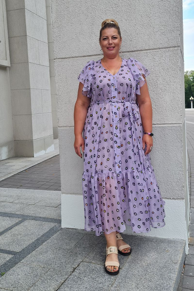 Платье свободное из шифона с воланами и поясом Shymoda 322-22 сирень - фото 2