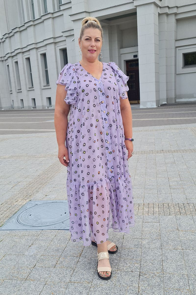 Платье свободное из шифона с воланами и поясом Shymoda 322-22 сирень - фото 1