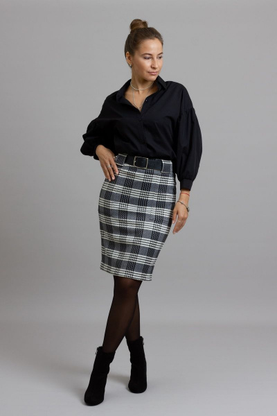 Деловая юбка-карандаш из текстиля с накладными карманами Mirolia 1055 черно-белая-клетка - фото 1
