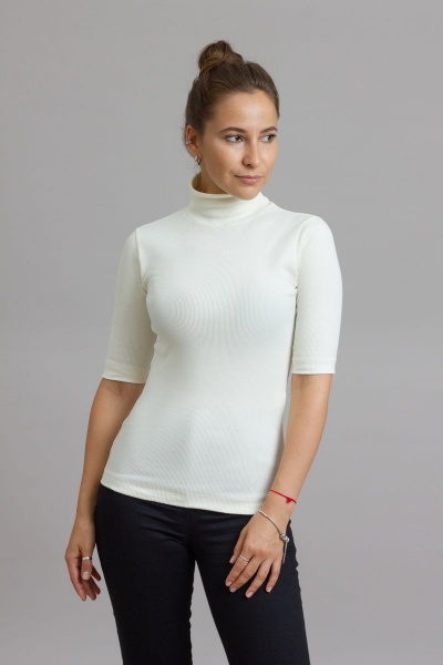 Демисезонный бежевый свитер из трикотажа и хлопка Mirolia 795 кремовый - фото 1