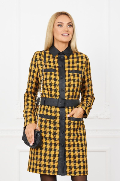 Платье из ткани с кожзаменителем и накладными карманами Azzara 865Г - фото 1