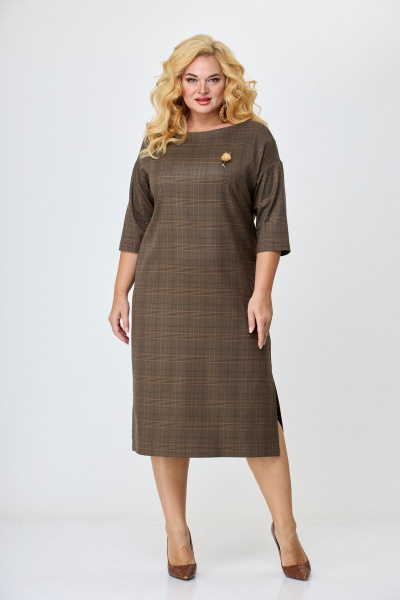 Платье Michel chic 2103 кориченвый_клетка - фото 4