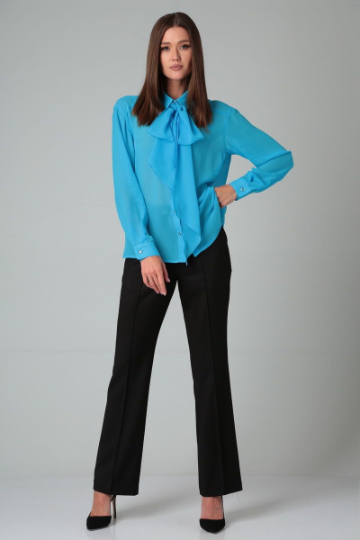 Шифоновая классическая блузка с воротником и длинным рукавом DOGGI 085 голубой - фото 8