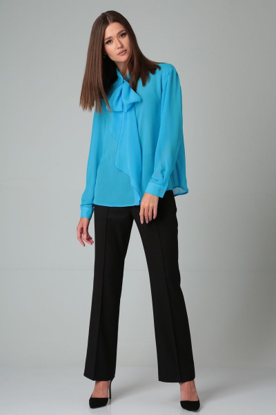 Шифоновая классическая блузка с воротником и длинным рукавом DOGGI 085 голубой - фото 7