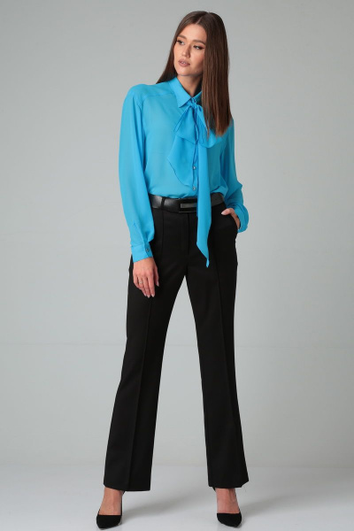 Шифоновая классическая блузка с воротником и длинным рукавом DOGGI 085 голубой - фото 5