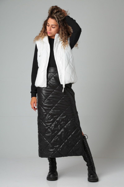 Черная стеганая юбка миди на подкладке с разрезом DOGGI 0136 - фото 8