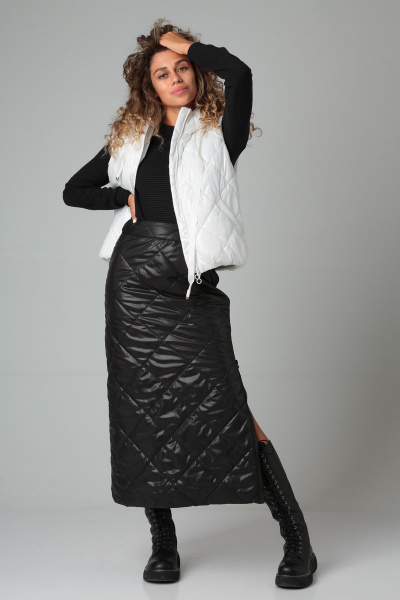 Черная стеганая юбка миди на подкладке с разрезом DOGGI 0136 - фото 7