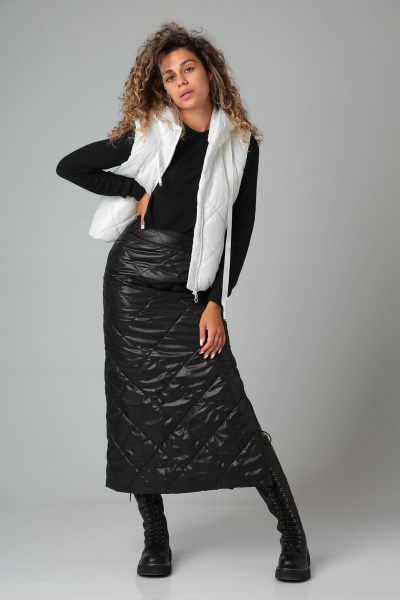 Черная стеганая юбка миди на подкладке с разрезом DOGGI 0136 - фото 4