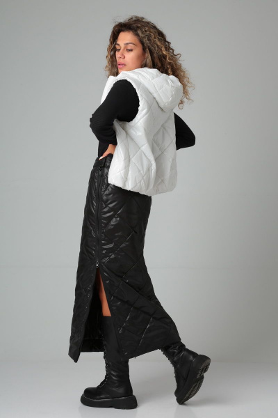 Черная стеганая юбка миди на подкладке с разрезом DOGGI 0136 - фото 6