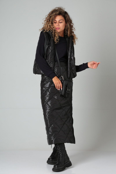 Черная стеганая юбка миди на подкладке с разрезом DOGGI 0136 - фото 3