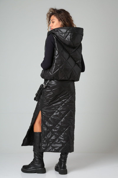 Черная стеганая юбка миди на подкладке с разрезом DOGGI 0136 - фото 2
