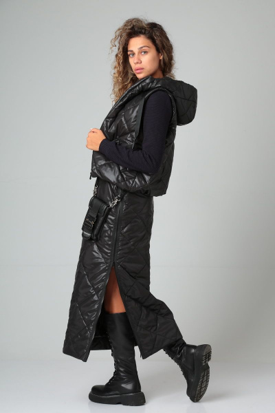 Черная стеганая юбка миди на подкладке с разрезом DOGGI 0136 - фото 1