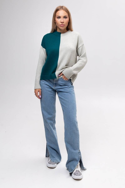 Джемпер зеленый вязанный шерстяной для повседневных образов Romgil 755ШТЗ бело-зеленый,малахит - фото 6