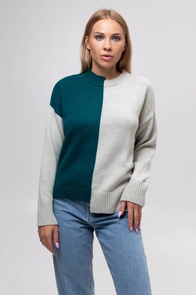 Джемпер зеленый вязанный шерстяной для повседневных образов Romgil 755ШТЗ бело-зеленый,малахит - фото 1