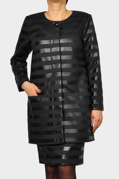 Кардиган из трикотажа с кожаной полосой и пуговицами Klever 165 черный - фото 1