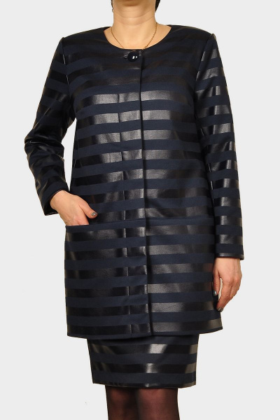 Кардиган из трикотажа и кожаной полоски с карманами Klever 165 синий - фото 2