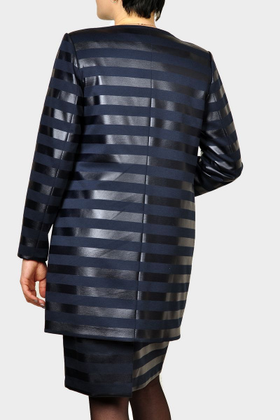 Кардиган из трикотажа и кожаной полоски с карманами Klever 165 синий - фото 3