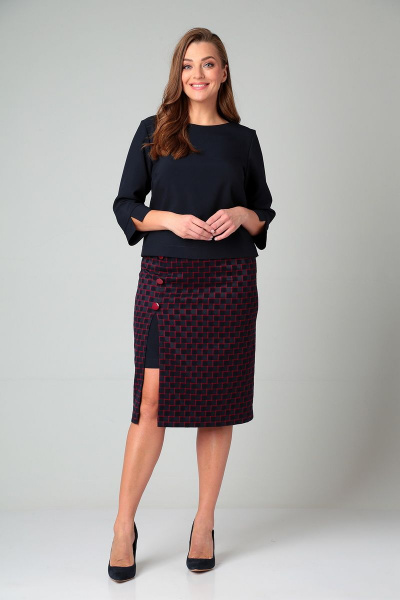 Жакет и юбка из текстиля в клетку зауженная демисезонная Liona Style 854 - фото 2