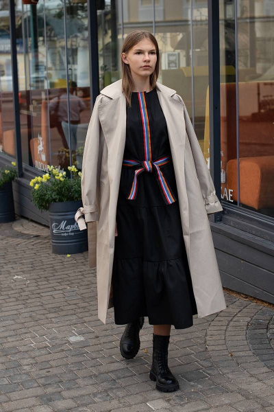 Бежевый плащ с поясом и завязками на рукавах Tanya Arzhanova ТА434 - фото 7