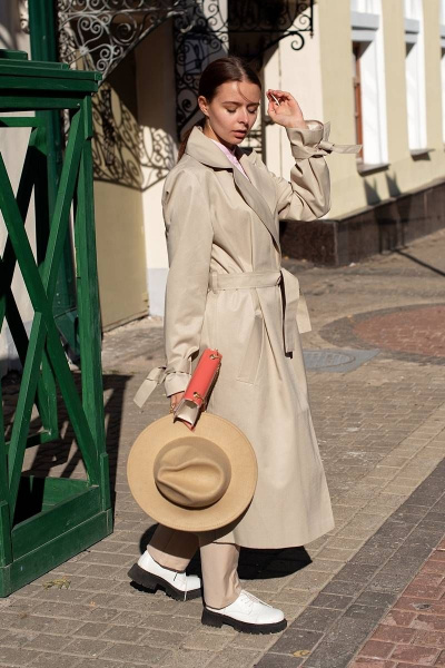 Бежевый плащ с поясом и завязками на рукавах Tanya Arzhanova ТА434 - фото 5