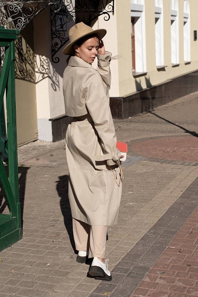 Бежевый плащ с поясом и завязками на рукавах Tanya Arzhanova ТА434 - фото 4