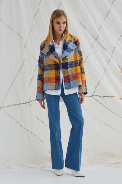 Полупальто DAVYDOV 9114 рыжий-голубой - фото 6