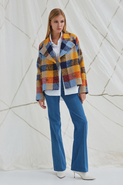 Полупальто DAVYDOV 9114 рыжий-голубой - фото 1