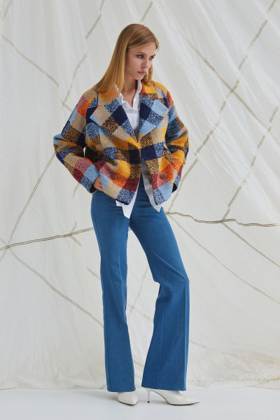 Полупальто DAVYDOV 9114 рыжий-голубой - фото 4