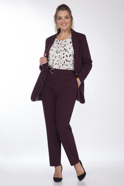 Костюм из жакета, брюк и блузки с прорезными карманами Matini 1.1635 ежевика - фото 3