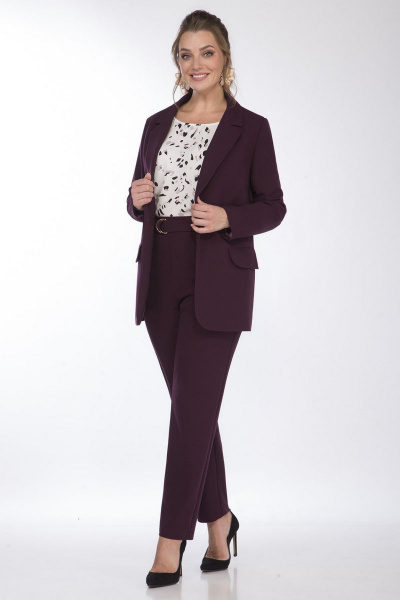 Костюм из жакета, брюк и блузки с прорезными карманами Matini 1.1635 ежевика - фото 2