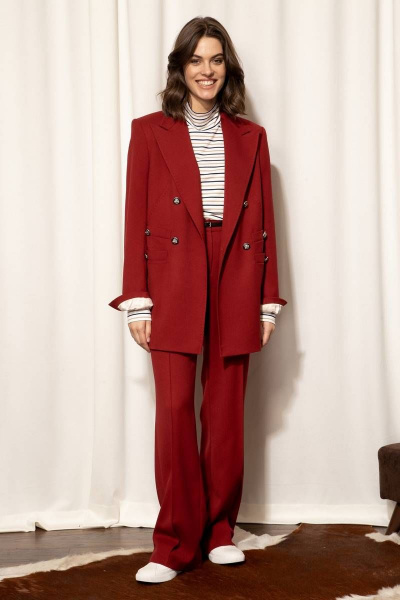 Жакет прямого силуэта из костюмной ткани с лацканами Nova Line 10348 бордовый - фото 2