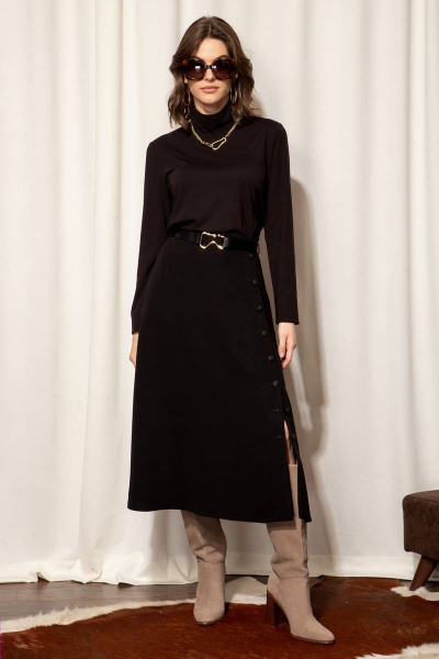 Бадлон из трикотажа с воротником-стойкой и разрезами Nova Line 20663 черный - фото 1