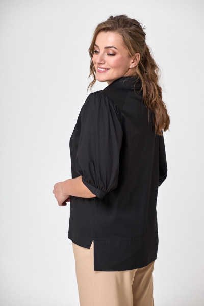 Черная блуза с объемными рукавами и асимметричным низом Anelli 987 лакрица - фото 5