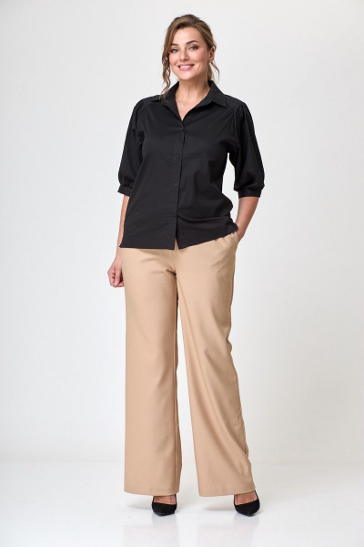 Черная блуза с объемными рукавами и асимметричным низом Anelli 987 лакрица - фото 2