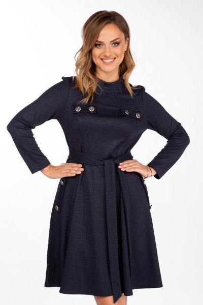 Платье А-силуэта с воротником-стойкой и пуговицами Lady Style Classic 1748 синий - фото 3