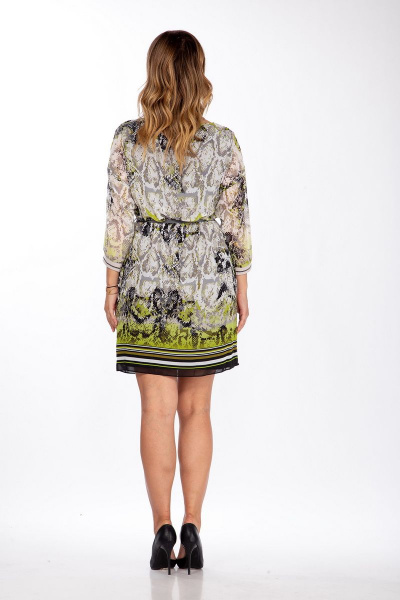 Платье из шифона с собранными рукавами и съемным поясом Lady Style Classic 1785 салатовый_серый - фото 2