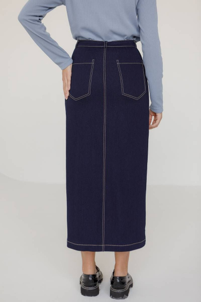 Демисезонная синяя джинсовая юбка с разрезом Ivera 4017 темно-синий - фото 2