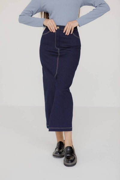 Демисезонная синяя джинсовая юбка с разрезом Ivera 4017 темно-синий - фото 1