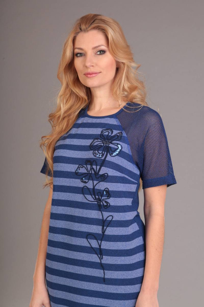 Платье из трикотажа из текстиля на демисезон длиной 97 см Liona Style 516 василек - фото 2