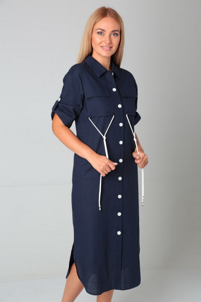 Платье синее прямое с карманами и фигурным низом Gamma Gracia 396 темно-синий - фото 4