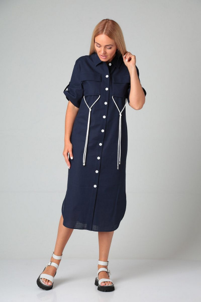 Платье синее прямое с карманами и фигурным низом Gamma Gracia 396 темно-синий - фото 3