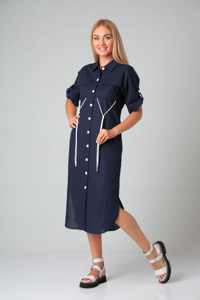 Платье синее прямое с карманами и фигурным низом Gamma Gracia 396 темно-синий - фото 1