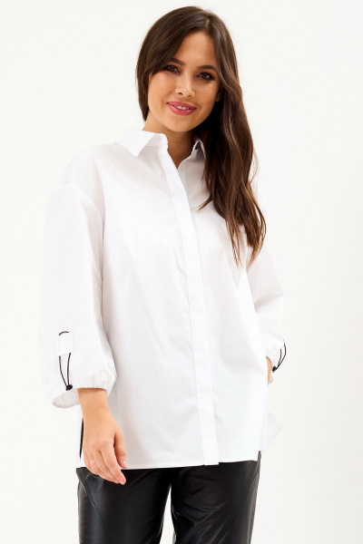 Блуза летняя деловая из хлопка с коротким рукавом Магия моды 2143 белый - фото 2