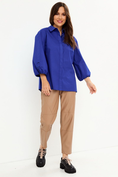 Блуза из хлопка с застежкой на пуговицах деловая, повседневная Магия моды 2143 синий - фото 1