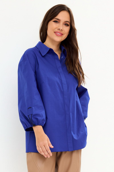 Блуза из хлопка с застежкой на пуговицах деловая, повседневная Магия моды 2143 синий - фото 2