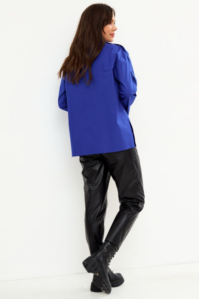 Блуза демисезонная деловая из хлопка с длинным рукавом Магия моды 2144 синий - фото 3